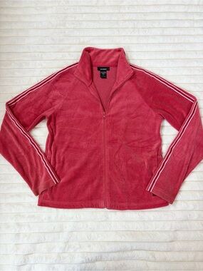 Express Red Velour Zip-Up Jacket with Stripe Detail Size L